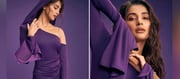 Pooja Hegde Oozes Oomph In Off-Shoulder Purple Hooded Gown