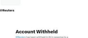 Reuters' Account Withheld In India Due To Government Regulations,