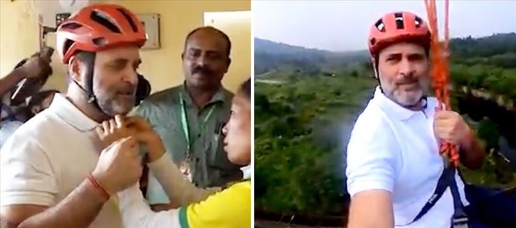 Rahul Gandhi rides Kerala's longest zipline in Wayanad