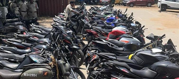 Telangana Hyderabad - Cops seize 50 bikes for illegal street racing