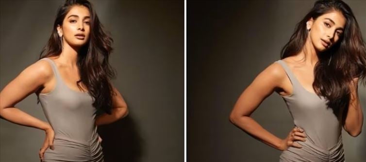 10 Hot Photos of Pooja Hegde Oozing Oomph in Grey ruched Bodycon dress