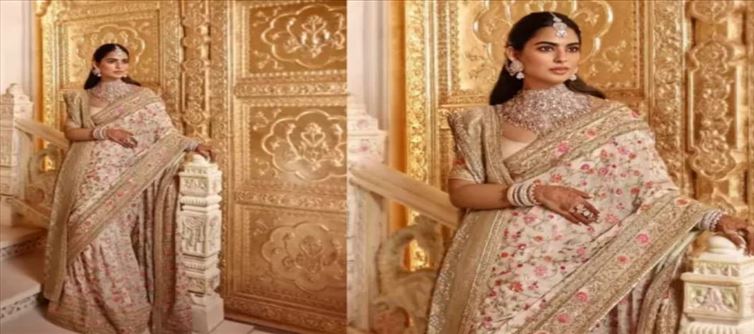 Isha Ambani wore a Manish Malhotra floral-embroidered sari for look 3 !!