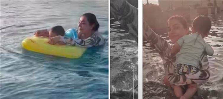 Kajal Aggarwal in Pool with Son - Watch Video