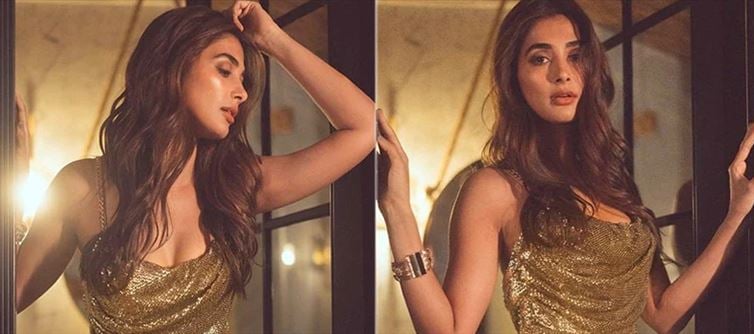 Pooja Hegde Erects our Mood in Gold Shining Dress