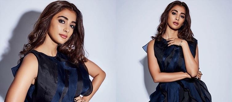 Pooja Hegde Sizzles in Short Hot Blue Ruffle Dress - Photos Inside
