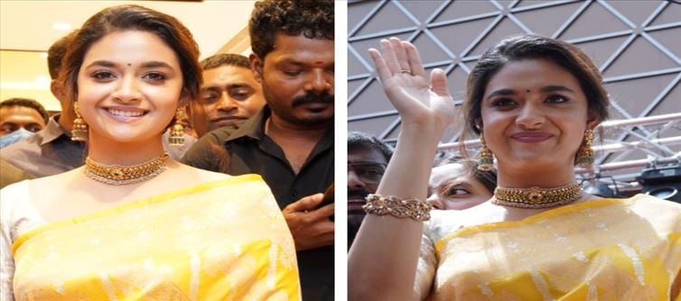 Siren Audio Launch.. Keerthy Suresh who looked like a golden idol in a saree