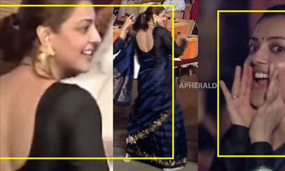 OMG... Kajal wearing 'Backless' Blouse exposing cleavage and Low-Hip Saree, Dancing before Public - 13 PHOTOS PROOF INSIDE