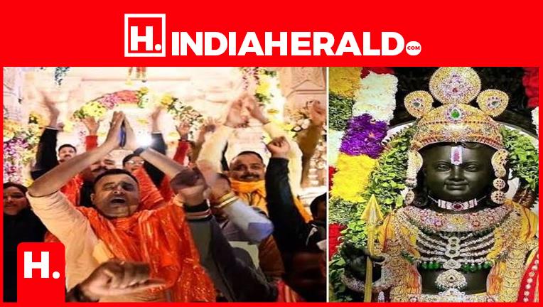 Crowd of devotees gathered as the doors of Ram temple opened