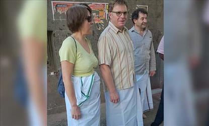 Foreigners in Dhotis at Temple !chudi