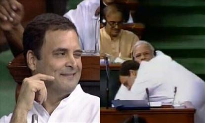 Rahul Gandhi winks after hugging PM Modi during No-Confidence Motion Debate