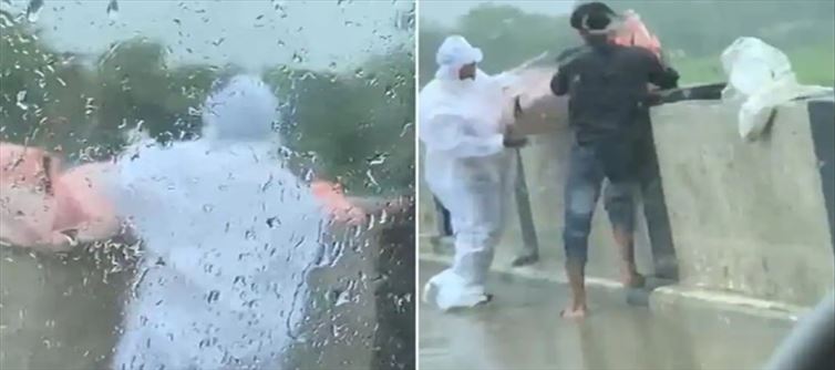 कैमरे में हुआ कैप्चर: यूपी के बलरामपुर में COVID रोगी के शरीर को नदी में फेंका जा रहा है