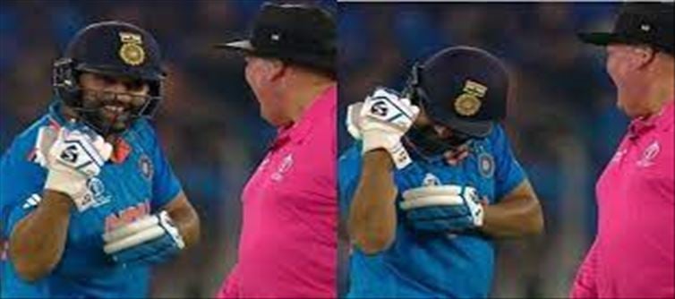 Rohit Sharma showed his biceps to the umpire..!?