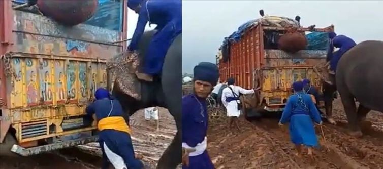 వైరల్ : బురదలో ఇరుక్కున్న ట్రక్కు.. గజరాజు ఎంట్రీతో ప్రాబ్లం సాల్వ్?